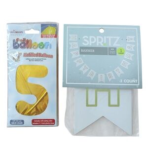 NEW Spritz Happy Birthday Banner + 14” Gold Airfilled Balloon #5 (G479)